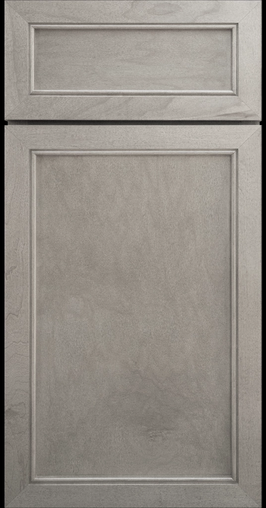 Alpine Slim narrow stile and rail cabinet door with a flat center panel in a Oyster stain